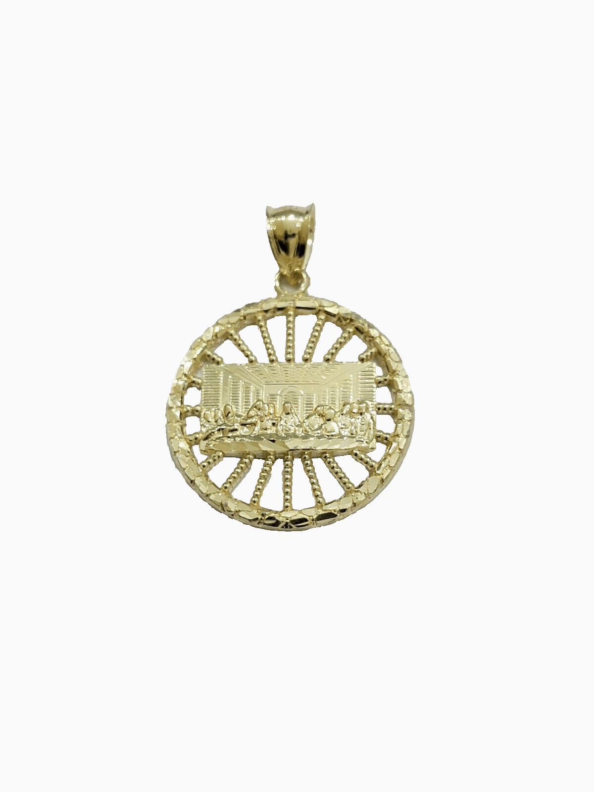 10k Yellow Gold Last Supper Charm Rope Chain 22'' 10kt Circle Pendant Necklace - GoldenlinQ